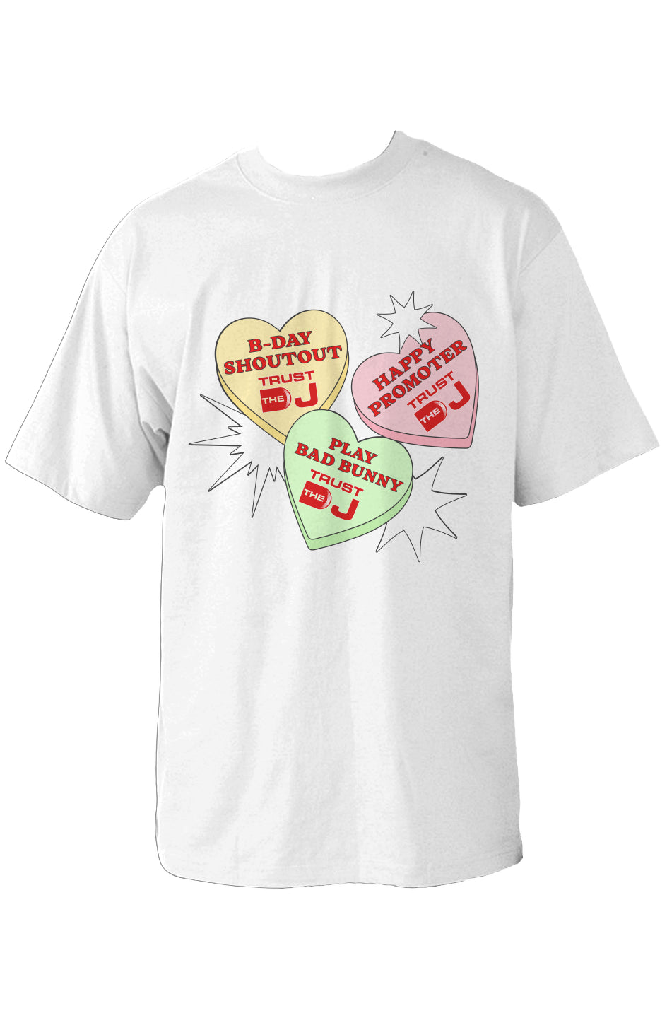 Valentine's Day DJ Candy Hearts Oversized Heavyweight T Shirt - Trust the DJ